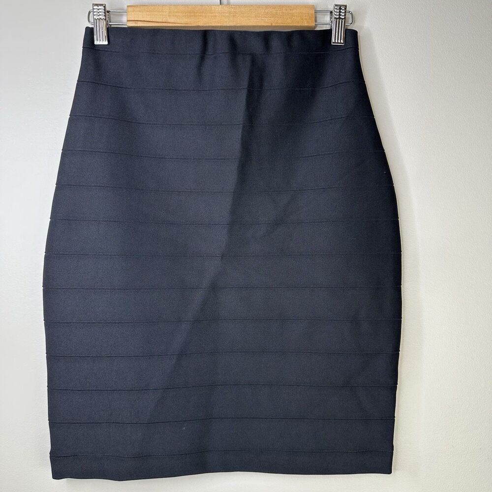 Joseph Ribkoff Bandage Pencil Skirt Sz 4 Black Pull On Stretch Work Secretary